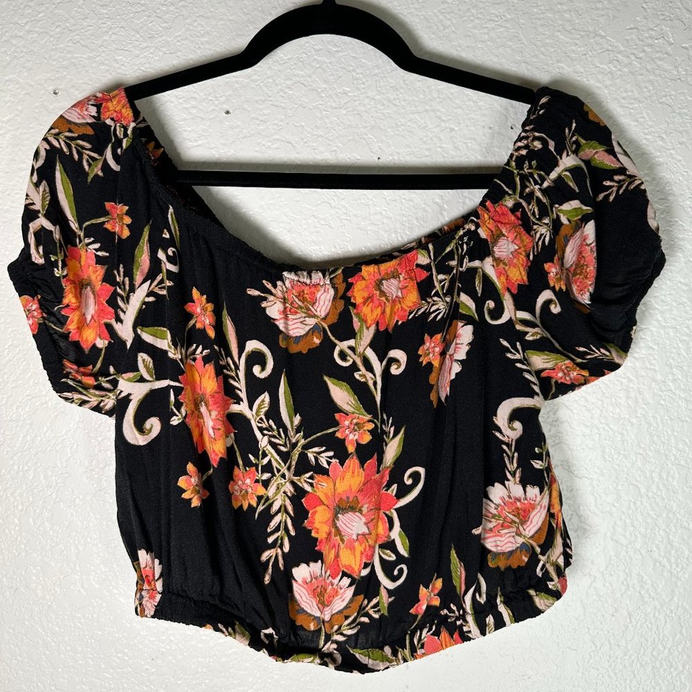 Black Floral Crop Top Off Shoulder Size M
